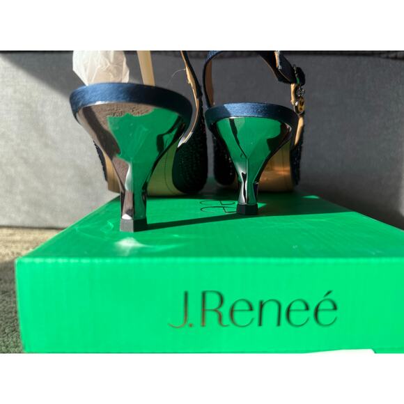 New J.Renee Ferryanne 7.5 Navy‎ Satin Rhinestones Slingback Kitten Heel - Picture 5 of 8